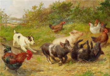 perro cerdos gallina y gallo animal Pinturas al óleo